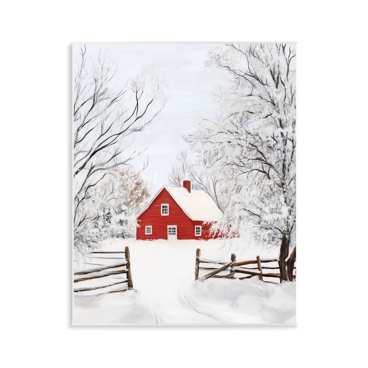 Stupell Industries Red Farmhouse in Snow Wall Plaque, design by Arlington Prints